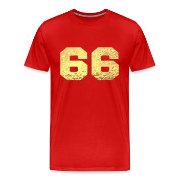 Number 66 Gold Glitter - 66th Anniversary - Men's Premium Organic T-Shirt - red - Front - Damien (186cm)