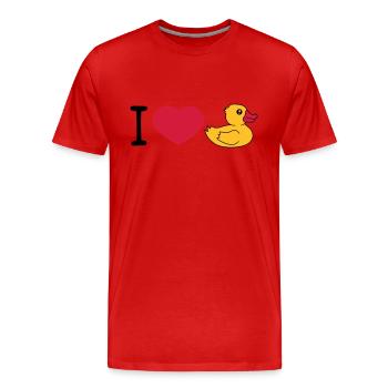 love i love heart squeaky duck rubber duck bath duck - Men's Premium Organic T-Shirt - red - Front - Damien (186cm)