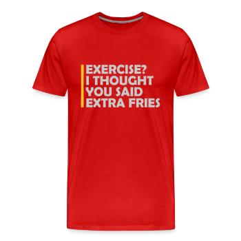 Exercise Extra Fries Quote - Men's Premium Organic T-Shirt - red - Front - Damien (186cm)