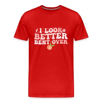 Ich sehe besser gebeugt aus - Männer Premium Bio T-Shirt - Rot - Vorne - Damien (186cm)