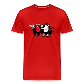 2 Schafe Engel Teufel Satan Hölle Böse Himmel Gut - Männer Premium Bio T-Shirt - Rot - Vorne - Damien (186cm)
