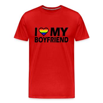 I love my boyfriend - T-shirt bio Premium Homme - rouge - Devant - Damien (186cm)