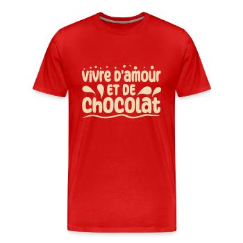 Vivre d'amour et de chocolat - T-shirt bio Premium Homme - rouge - Devant - Damien (186cm)