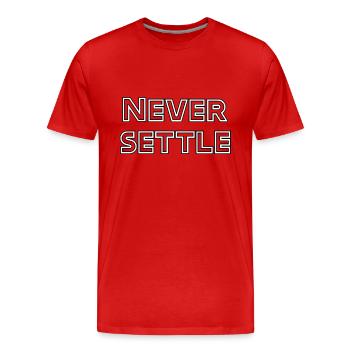Niemals zufrieden – Motivierend - Männer Premium Bio T-Shirt - Rot - Vorne - Damien (186cm)