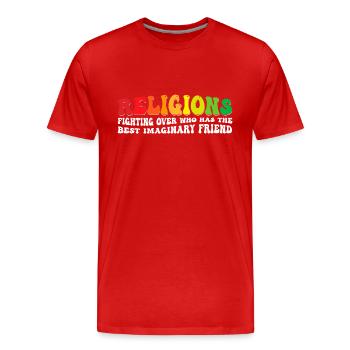 Drôle de science athée - La religion et ses - T-shirt bio Premium Homme - rouge - Devant - Damien (186cm)