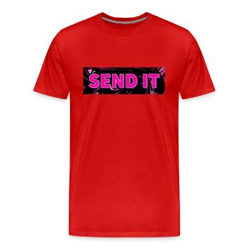 SEND IT Boxlogo - Männer Premium Bio T-Shirt - Rot - Vorne - Damien (186cm)