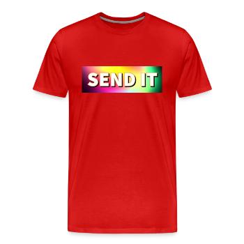 SEND IT Boxlogo - Männer Premium Bio T-Shirt - Rot - Vorne - Damien (186cm)