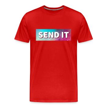 SEND IT Boxlogo - Männer Premium Bio T-Shirt - Rot - Vorne - Damien (186cm)