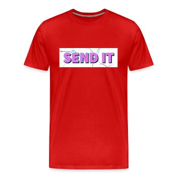 SEND IT Boxlogo - Männer Premium Bio T-Shirt - Rot - Vorne - Damien (186cm)