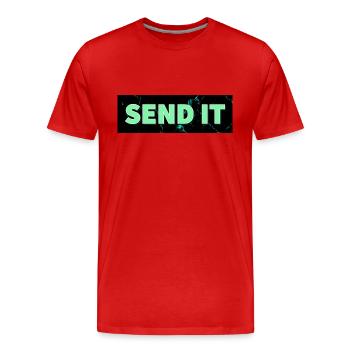 SEND IT Boxlogo - Männer Premium Bio T-Shirt - Rot - Vorne - Damien (186cm)