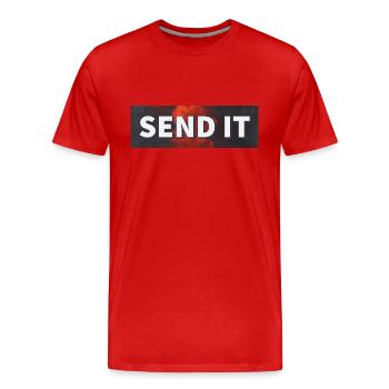 SEND IT Boxlogo - Männer Premium Bio T-Shirt - Rot - Vorne - Damien (186cm)