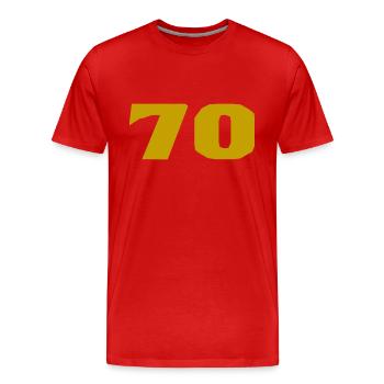 70. 70 ANS. 70e ANNIVERSAIRE. ANNIVERSAIRE 70 ANS. - T-shirt bio Premium Homme - rouge - Devant - Damien (186cm)