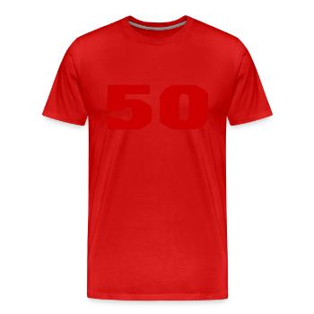 50. 50 ANS. 50e ANNIVERSAIRE. ANNIVERSAIRE 50 ANS. - T-shirt bio Premium Homme - rouge - Devant - Damien (186cm)