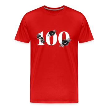 Black Floral Number 100 - 100th Floral Birthday - Men's Premium Organic T-Shirt - red - Front - Damien (186cm)
