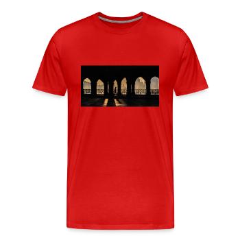 Ein Mann auf dem Weg zur Arbeit - Männer Premium Bio T-Shirt - Rot - Vorne - Damien (186cm)