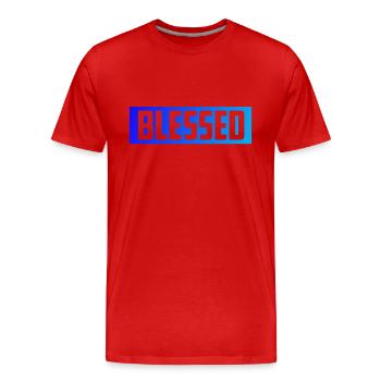 Gesegnet glücklich und zufrieden! - Männer Premium Bio T-Shirt - Rot - Vorne - Damien (186cm)