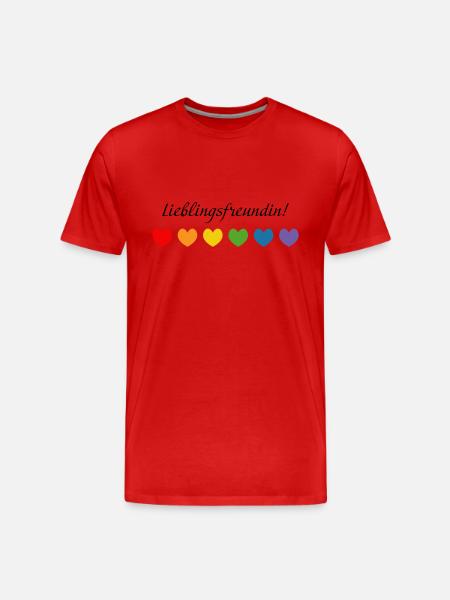 Regenbogenherzchen Lieblingsfreundin - Männer Premium Bio T-Shirt - Rot