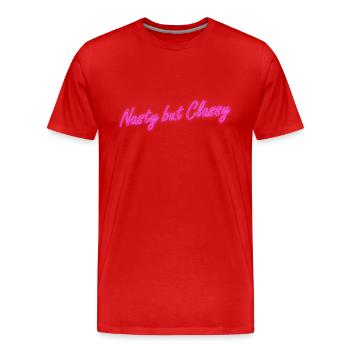 Neon Naughty by classy lettering - Men's Premium Organic T-Shirt - red - Front - Damien (186cm)