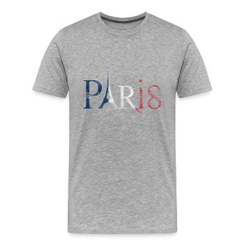 Lettrage Paris Vintage look d’occasion - T-shirt bio Premium Homme - gris chiné - Devant - Damien (186cm)