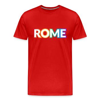 Texte arc-en-ciel ROME PRIDE - T-shirt bio Premium Homme - rouge - Devant - Damien (186cm)