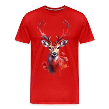 Roter Hirsch im Blütenmeer - Männer Premium Bio T-Shirt - Rot - Vorne - Damien (186cm)