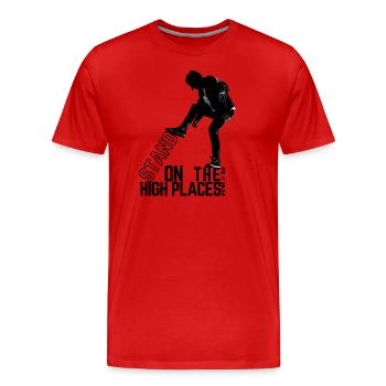 Debout sur les hauteurs (Anglais) - Ps/18:34 - T-shirt bio Premium Homme - rouge - Devant - Damien (186cm)