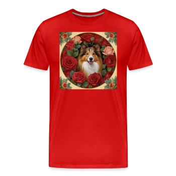 colley et roses rouges - T-shirt bio Premium Homme - rouge - Devant - Damien (186cm)