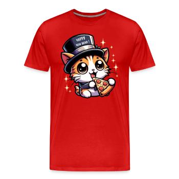 Nouvel An Sylvester Cat Salam Pizza Bonne Année - T-shirt bio Premium Homme - rouge - Devant - Damien (186cm)