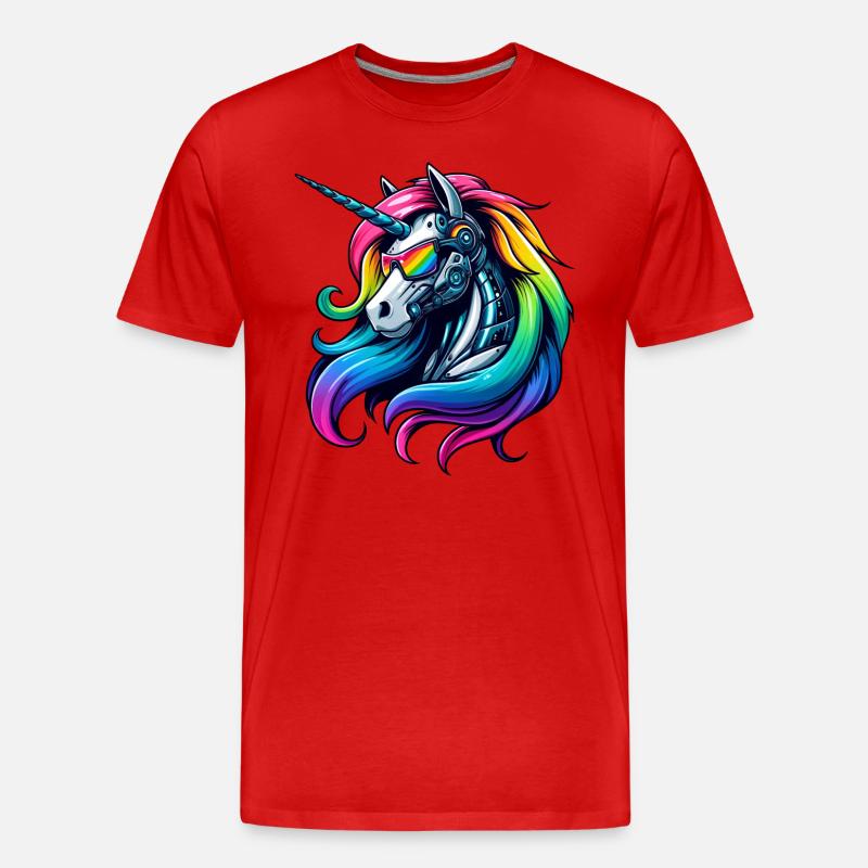 Cooler Cyborg-Einhorn Regenbogen - Männer Premium Bio T-Shirt - Rot