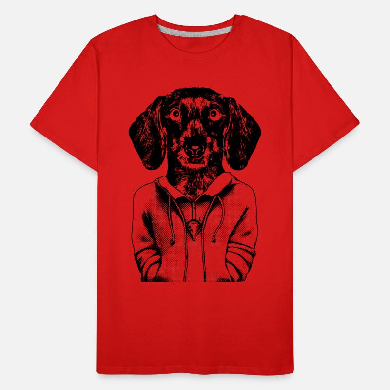 Chiot teckel comique en sweat à capuche, avec un look fidèle. T-shirt bio Premium Homme