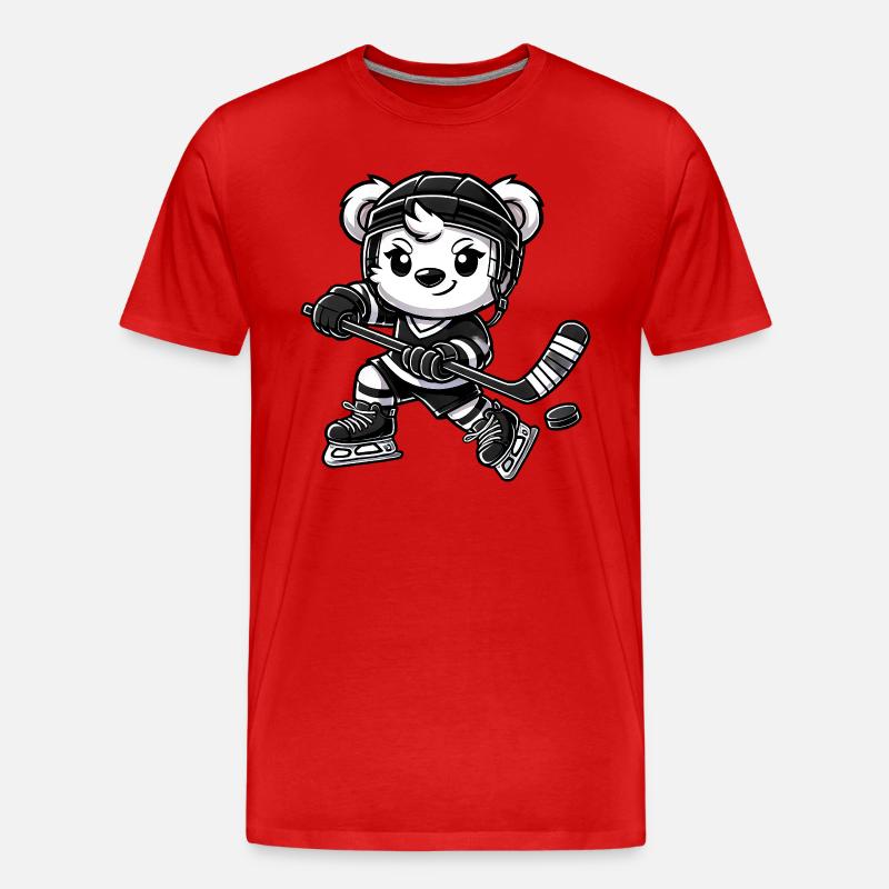 Eisbär Chibi Eishockeyspieler - Männer Premium Bio T-Shirt - Rot