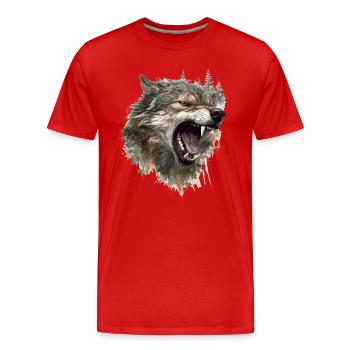 Wolf Wolfskopf Kratzspuren Krallen Wild Wald Jäger - Männer Premium Bio T-Shirt - Rot - Vorne - Damien (186cm)
