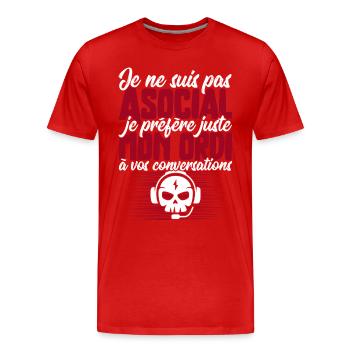 Pas asocial ordi t-shirt humour geek - T-shirt bio Premium Homme - rouge - Devant - Damien (186cm)
