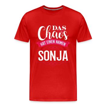 SONJA - chaos - Männer Premium Bio T-Shirt - Rot - Vorne - Damien (186cm)