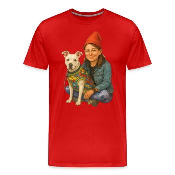 Zwerg mit Hund - Männer Premium Bio T-Shirt - Rot - Vorne - Damien (186cm)
