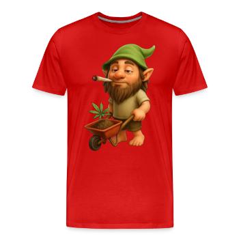 Bekiffter Zwerg mit Schubkarre - Männer Premium Bio T-Shirt - Rot - Vorne - Damien (186cm)