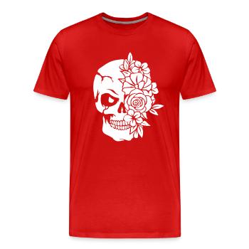 Crâne avec fleurs - Totenkopf mit Blumen - T-shirt bio Premium Homme - rouge - Devant - Damien (186cm)