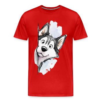 Peekaboo Siberian Husky 🐺🐾 - Männer Premium Bio T-Shirt - Rot - Vorne - Damien (186cm)