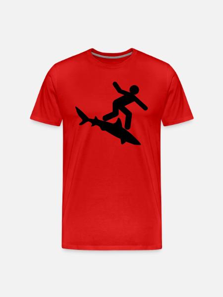 Shark - Surfer on shark - Men's Premium Organic T-Shirt - red