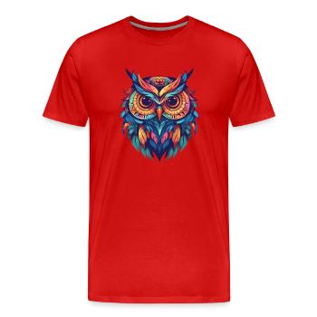Indie-style owl with colorful feathers - Men's Premium Organic T-Shirt - red - Front - Damien (186cm)