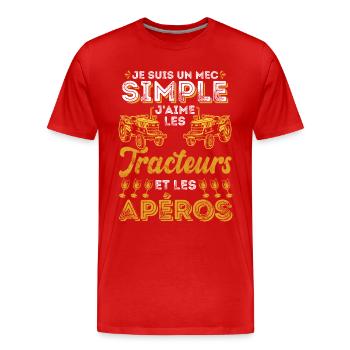 Mec Simple Tracteur Apéro Farmer Fermier Bière - T-shirt bio Premium Homme - rouge - Devant - Damien (186cm)