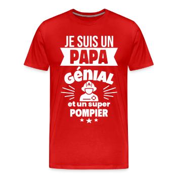 Papa génial & pompier – idée fête des pères - T-shirt bio Premium Homme - rouge - Devant - Damien (186cm)
