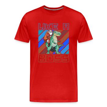 Like a Boss - Le Père Noël monte sur T-Rex - T-shirt bio Premium Homme - rouge - Devant - Damien (186cm)