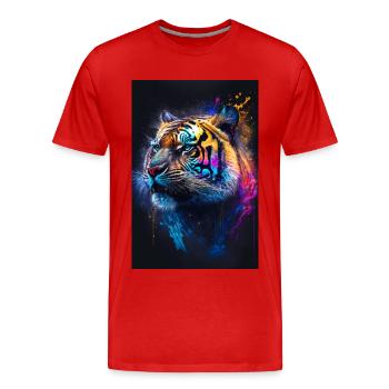 Tigre coloré avec des taches - T-shirt bio Premium Homme - rouge - Devant - Damien (186cm)