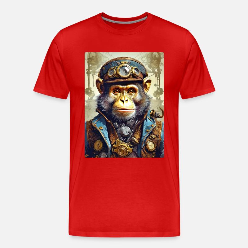 Steampunk Monkey 1.3 - Männer Premium Bio T-Shirt - Rot