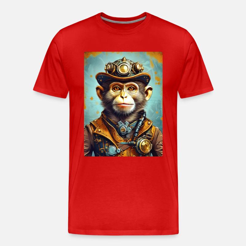 Steampunk Monkey 1.8 - Männer Premium Bio T-Shirt - Rot