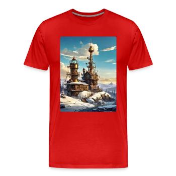 Paysage d’hiver steampunk avec tour radio 1.6 - T-shirt bio Premium Homme - rouge - Devant - Damien (186cm)