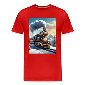 Locomotive à vapeur paysage d’hiver steampunk 1.1 - T-shirt bio Premium Homme - rouge - Devant - Damien (186cm)