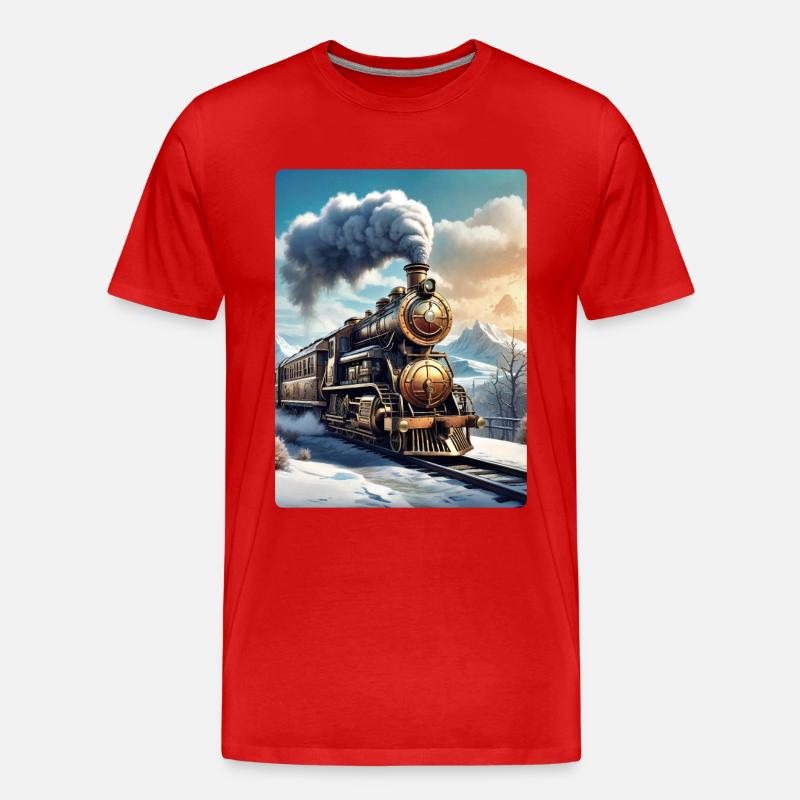 Steampunk Winterlandschaft Dampflok 1.1 - Männer Premium Bio T-Shirt - Rot