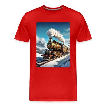 Locomotive à vapeur paysage d’hiver steampunk 1.6 - T-shirt bio Premium Homme - rouge - Devant - Damien (186cm)